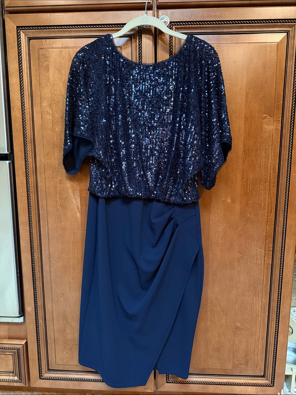 Xscape Navy Sequin Bodice Midi Dress